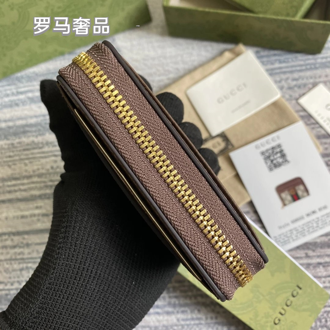 Gucci Monogram Canvas Card Case Wallet with Web Stripe and Gold Logo