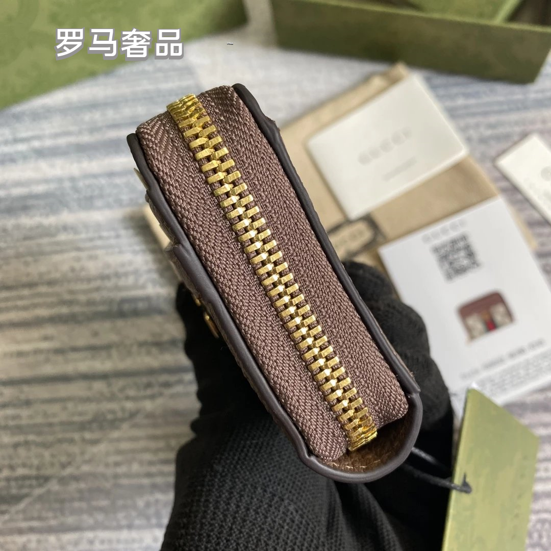 Gucci Monogram Canvas Card Case Wallet with Web Stripe and Gold Logo