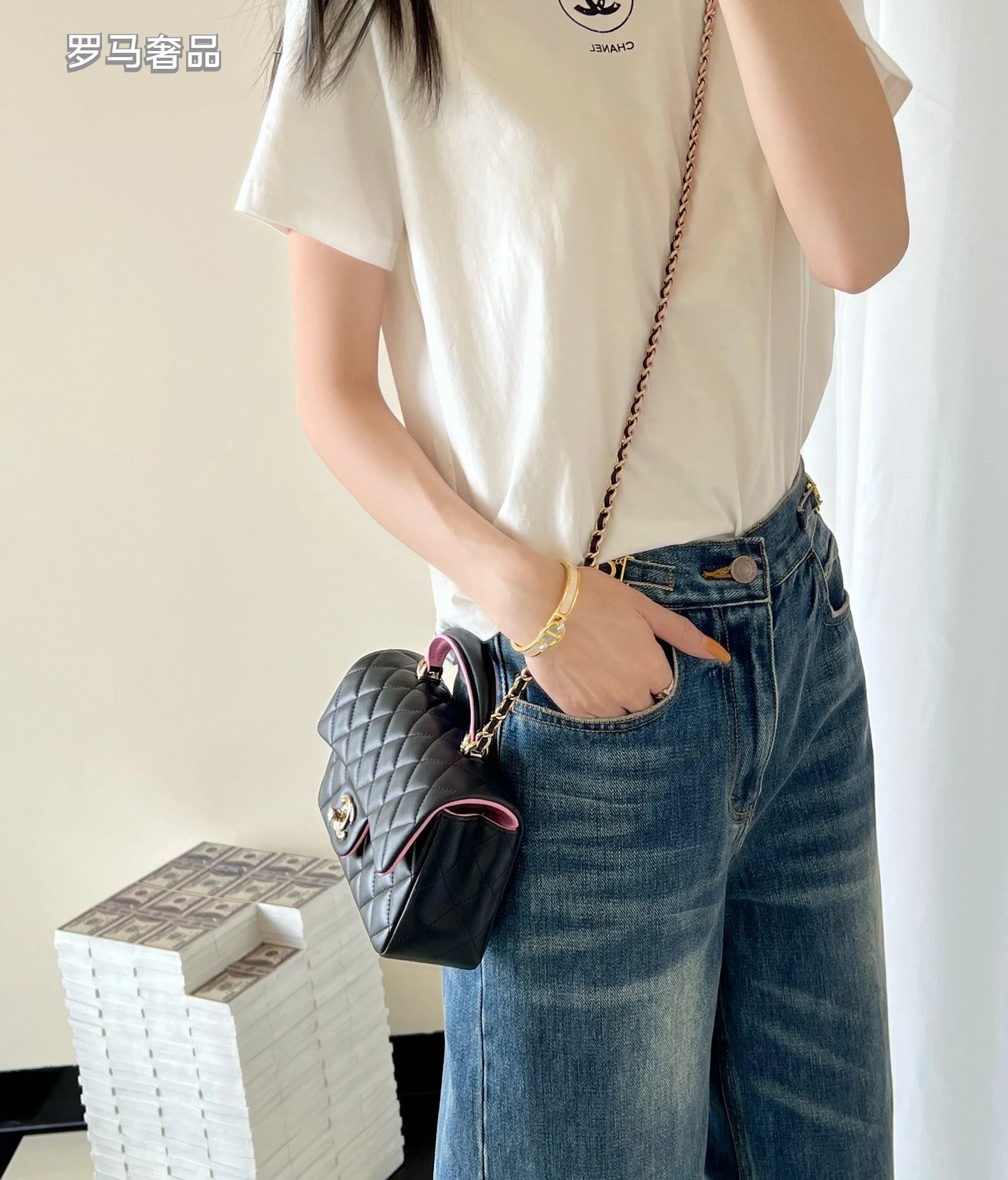 Chanel Small Quilted Top Handle Flap Bag - Black Leather with Gold-tone Hardware