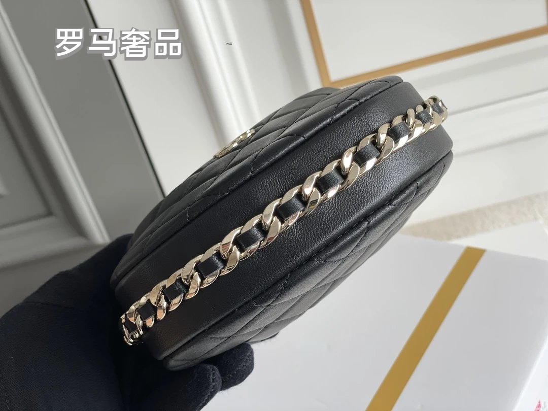 Chanel Quilted Lambskin Small Round Hobo Bag - Black with Gold-Tone Hardware