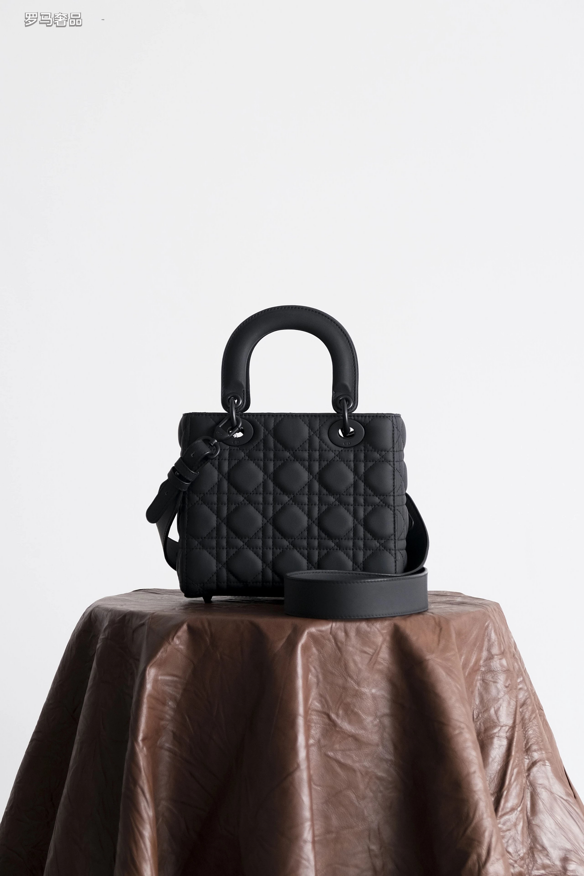 Dior Classic Matte Black Quilted Handbag with Top Handle and Strap