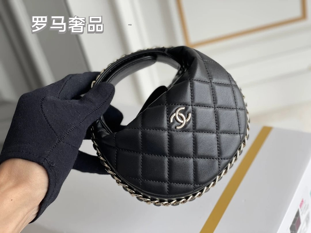 Chanel Quilted Lambskin Small Round Hobo Bag - Black with Gold-Tone Hardware