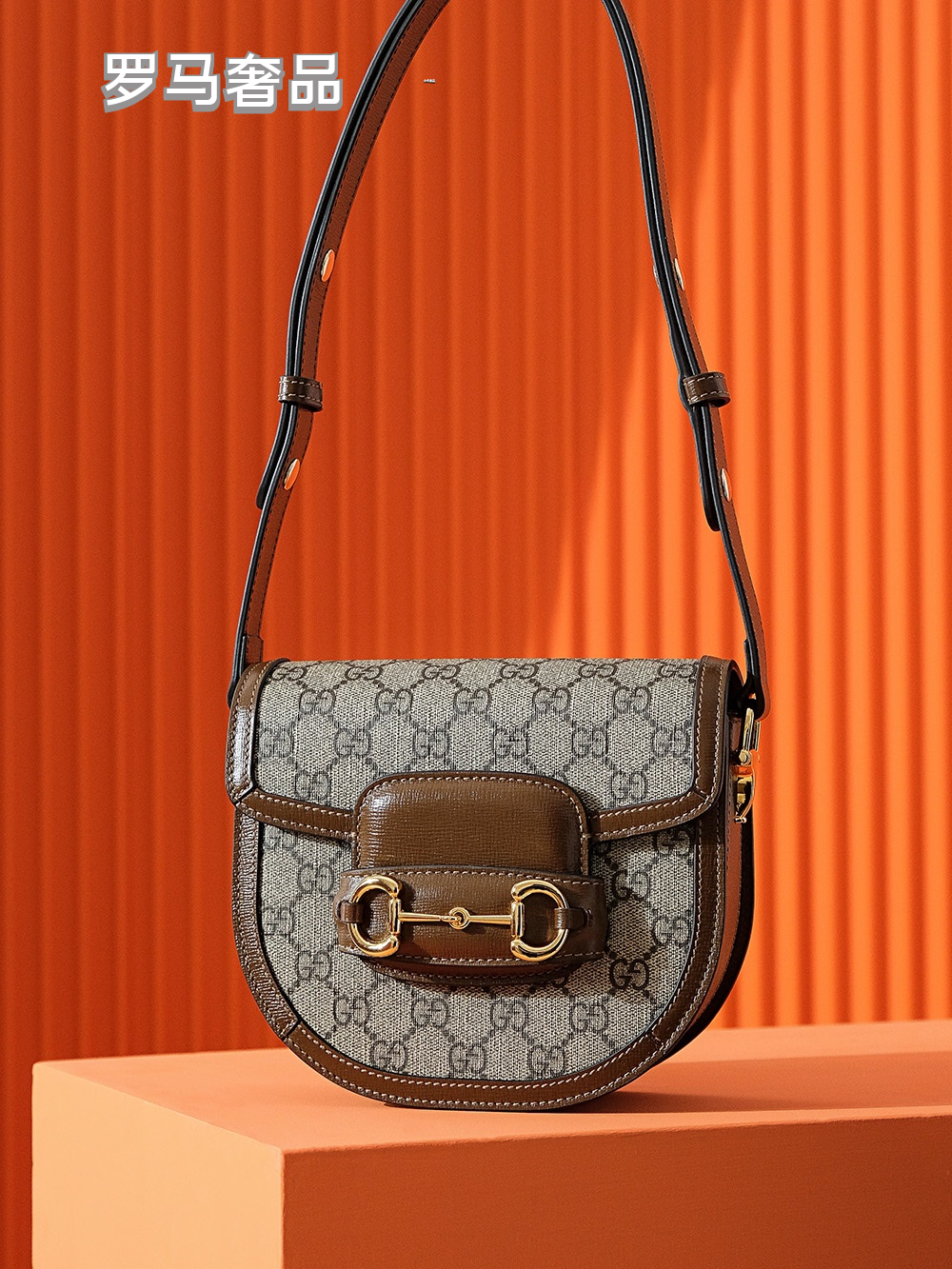 Gucci Vintage Monogram Canvas Saddle Crossbody Bag with Horsebit Detail