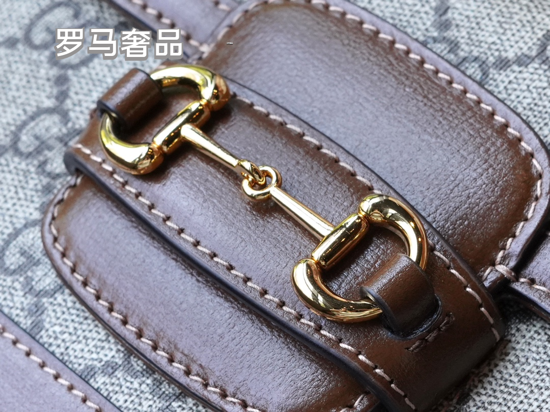 Gucci Horsebit 1955 Mini Shoulder Bag in GG Supreme Canvas with Brown Leather Trim