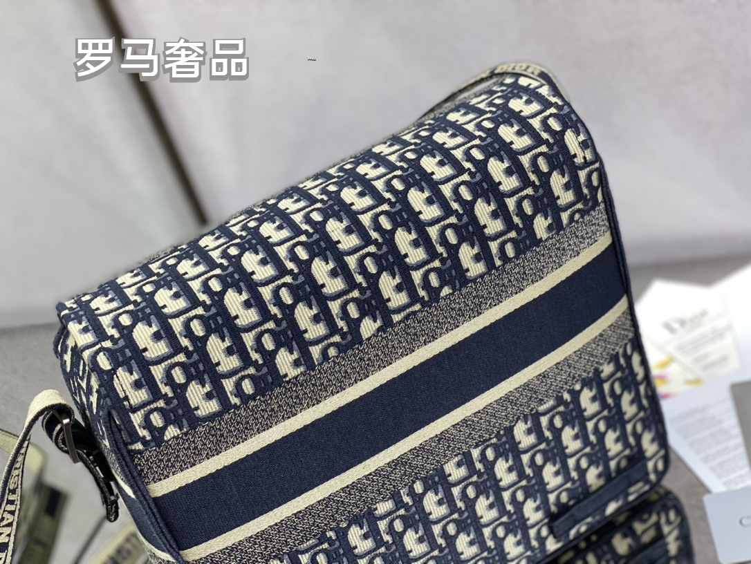 Dior Vintage Blue Monogram Jacquard Crossbody Messenger Bag