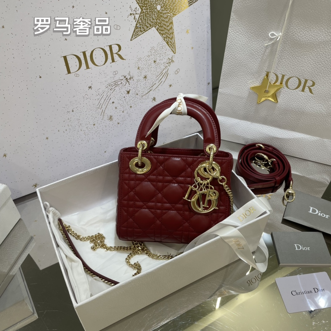 Dior Mini Black Quilted Leather Handbag with Gold Hardware and Charms