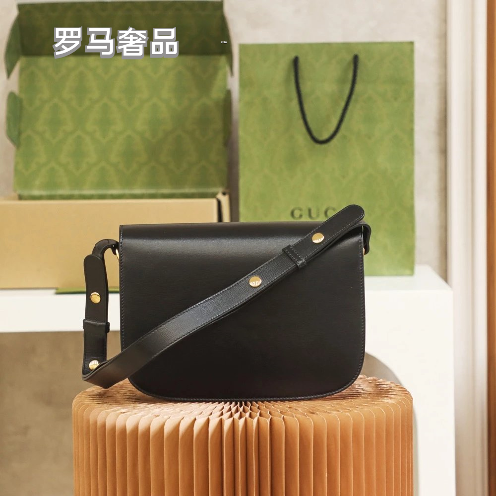 Gucci Luxury Horsebit Detail Flap Leather Crossbody Shoulder Bag
