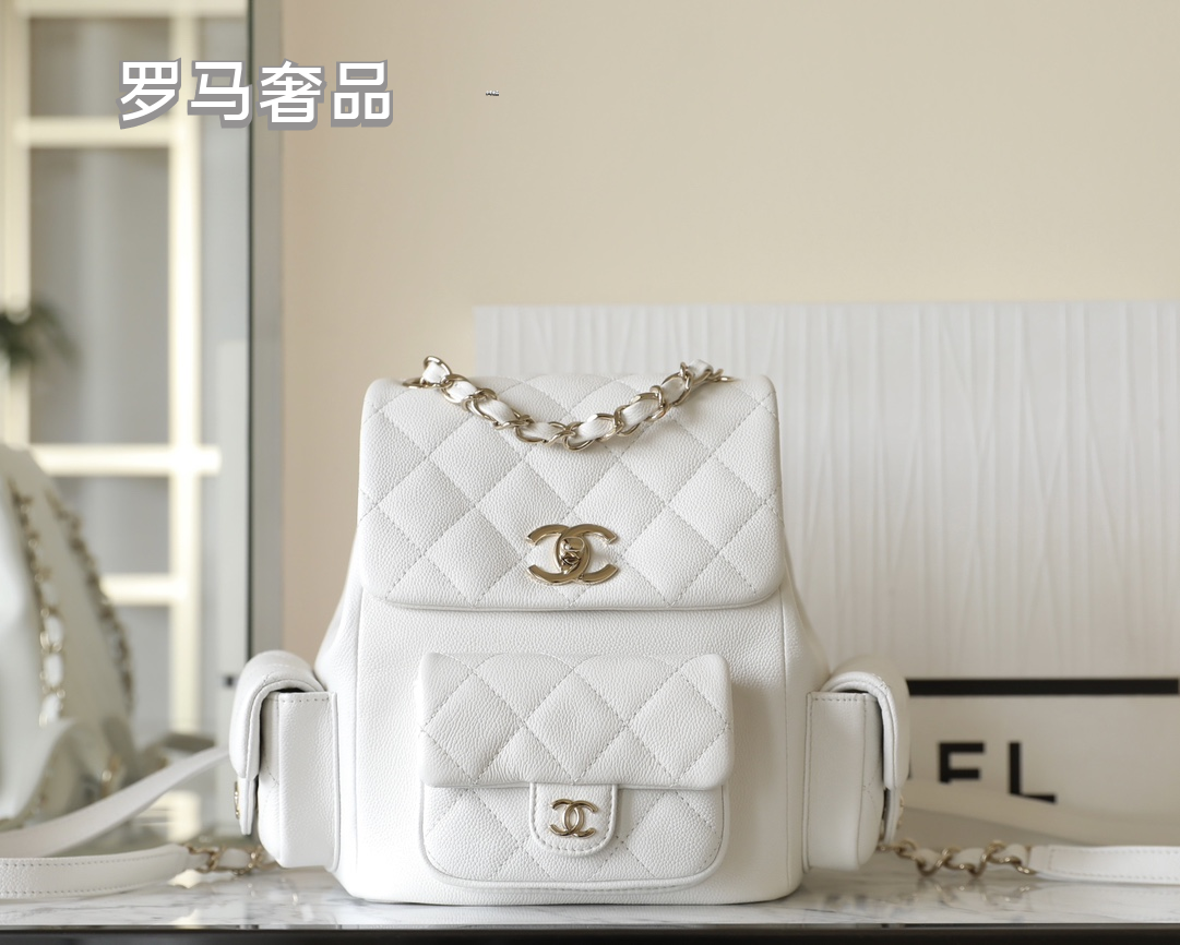 Chanel Dumas Quilted Caviar Leather Backpack - Black Gold-Tone Hardware