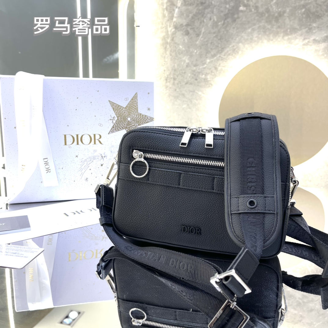 Dior Safari Messenger Bag Black Grained Calfskin Crossbody