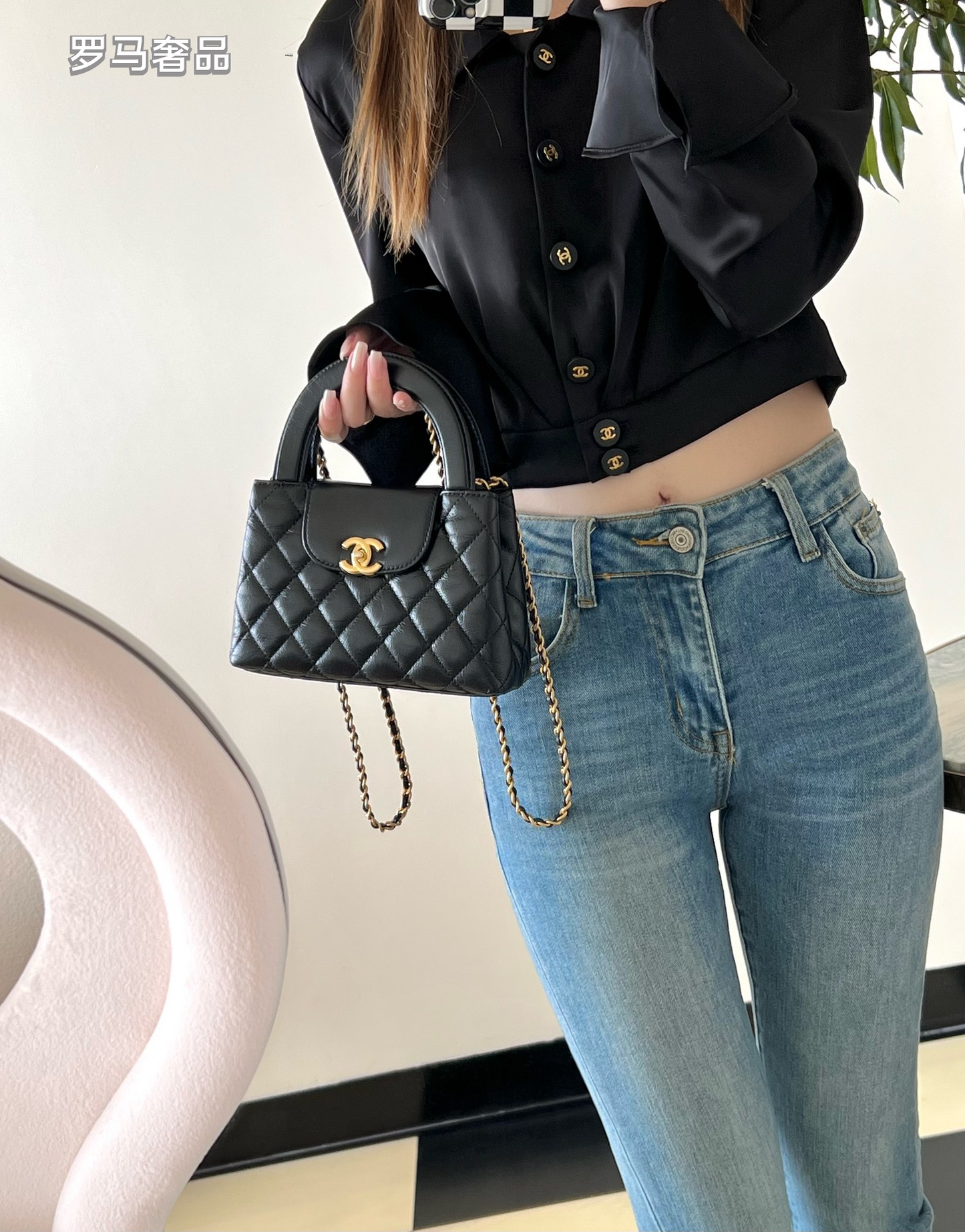 LUUE-TANZON Women's Elegant Quilted Black Leather Top Handle Handbag