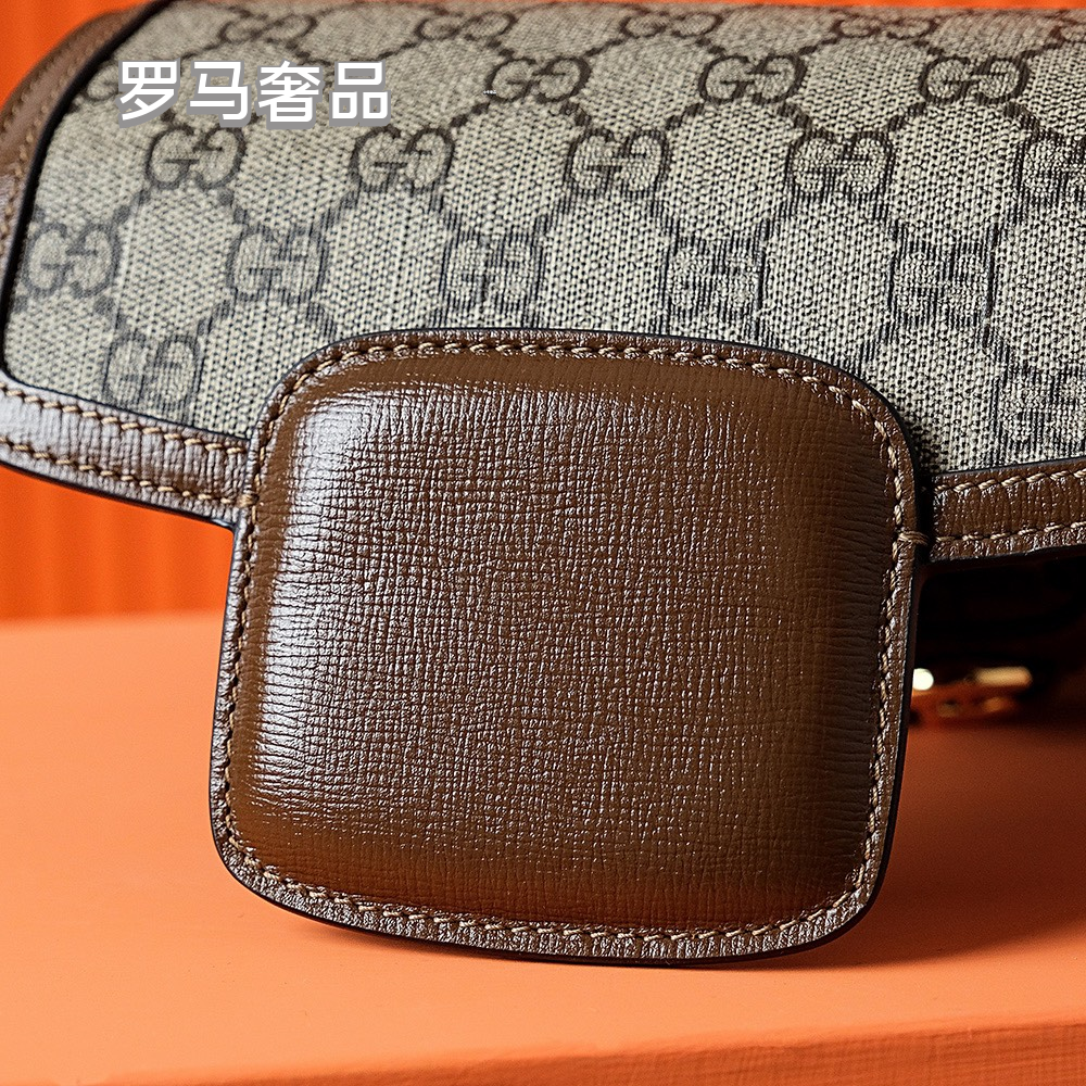 Gucci Vintage Monogram Canvas Saddle Crossbody Bag with Horsebit Detail