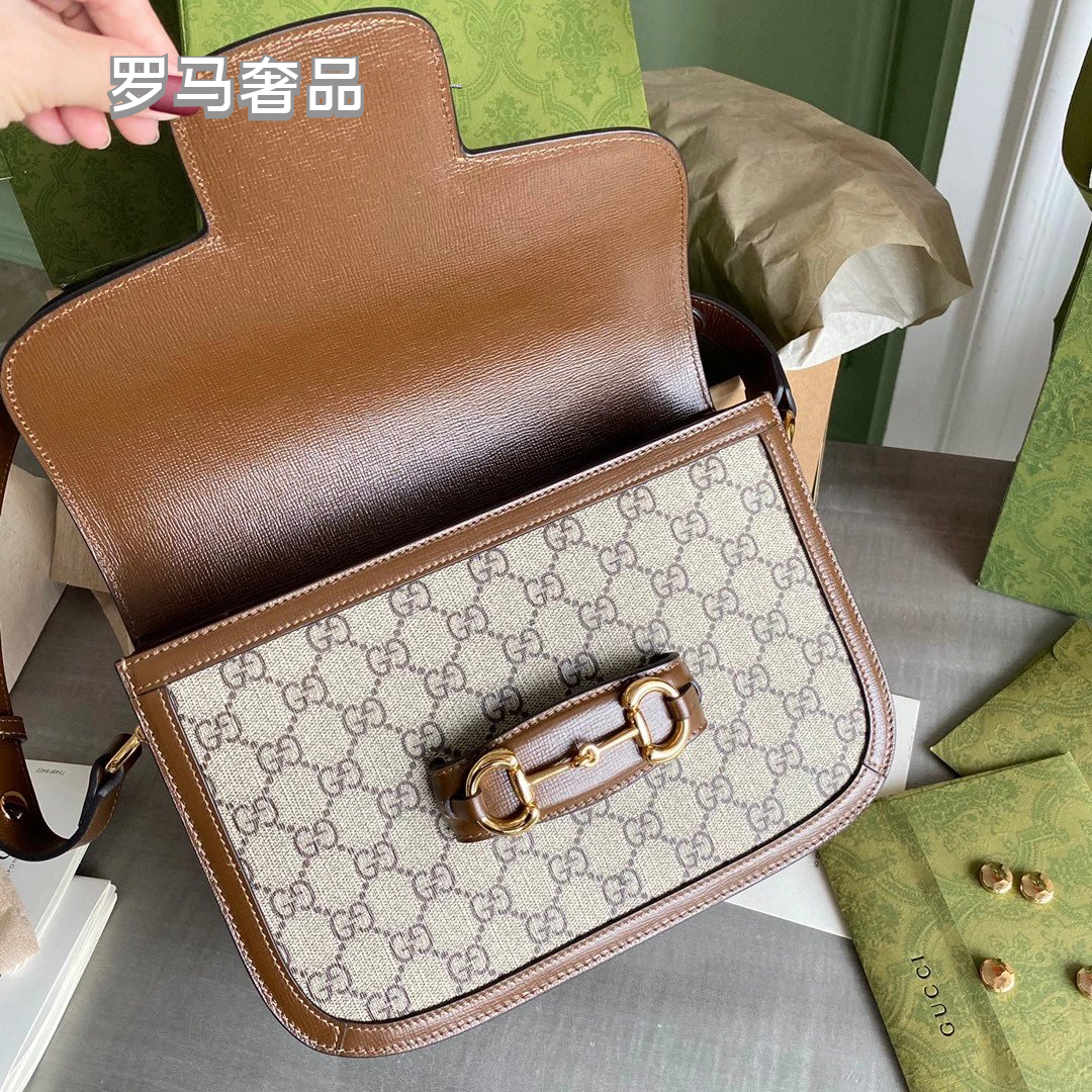 Gucci Vintage Monogram Canvas Crossbody Bag with Red Leather Trim