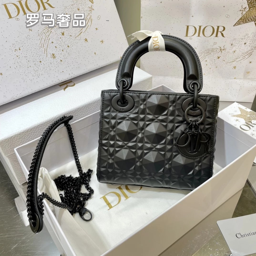 Dior Matte Beige Quilted Leather Mini Handbag with Top Handle and Chain