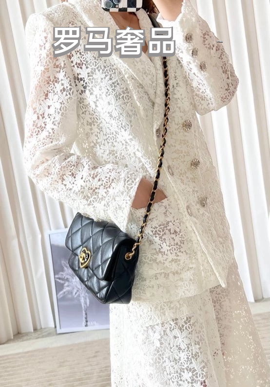 Chanel Black Quilted Lambskin CC Heart Flap Bag - Gold Hardware