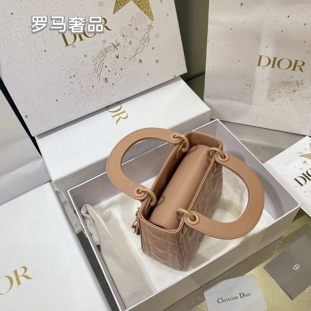 Dior Matte Beige Quilted Leather Mini Handbag with Top Handle and Chain