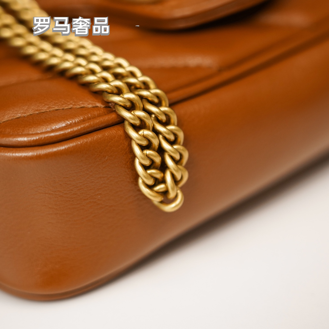 Gucci Brown Quilted Leather Crossbody Bag with Gold Chain Strap