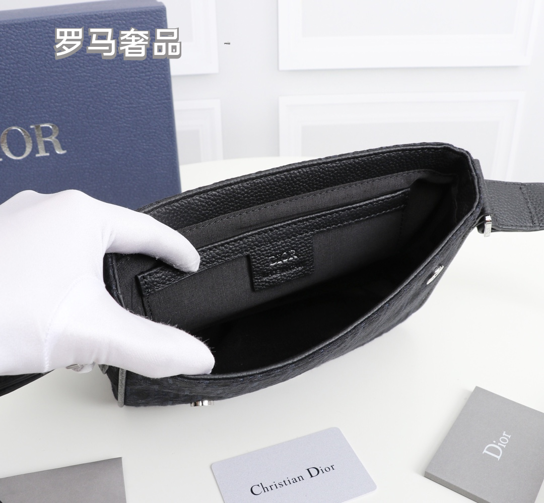 Dior Vintage Monogram Crossbody Messenger Bag with Black Leather Flap