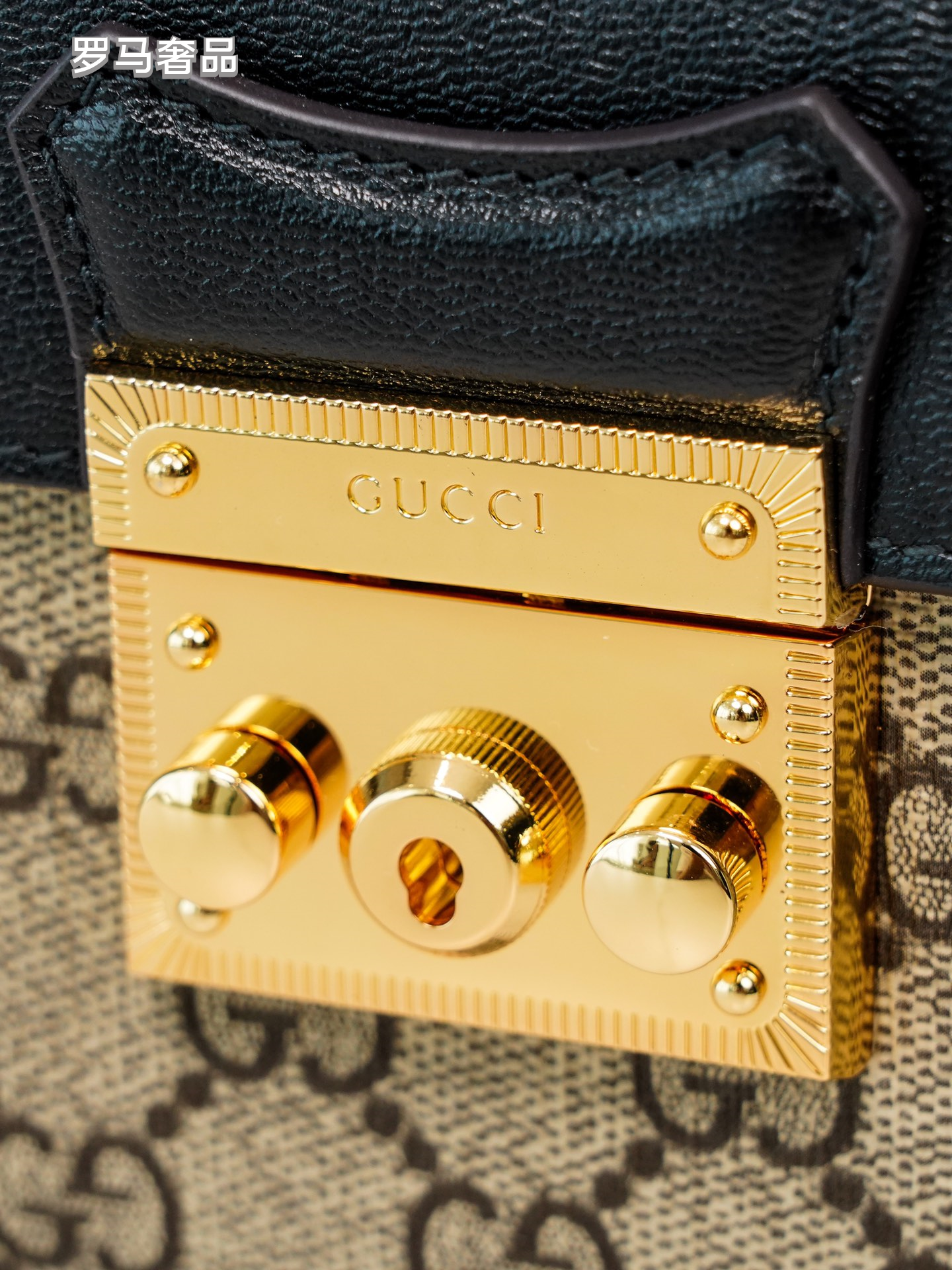 Gucci Vintage Monogram Canvas Top Handle Bag with Leather Flap and Padlock