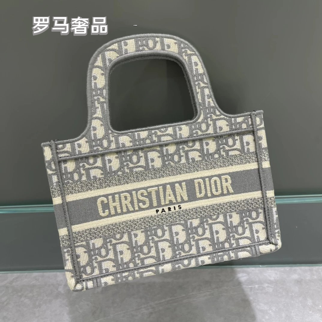 Christian Dior Blue Dior Oblique Embroidery Mini Book Tote