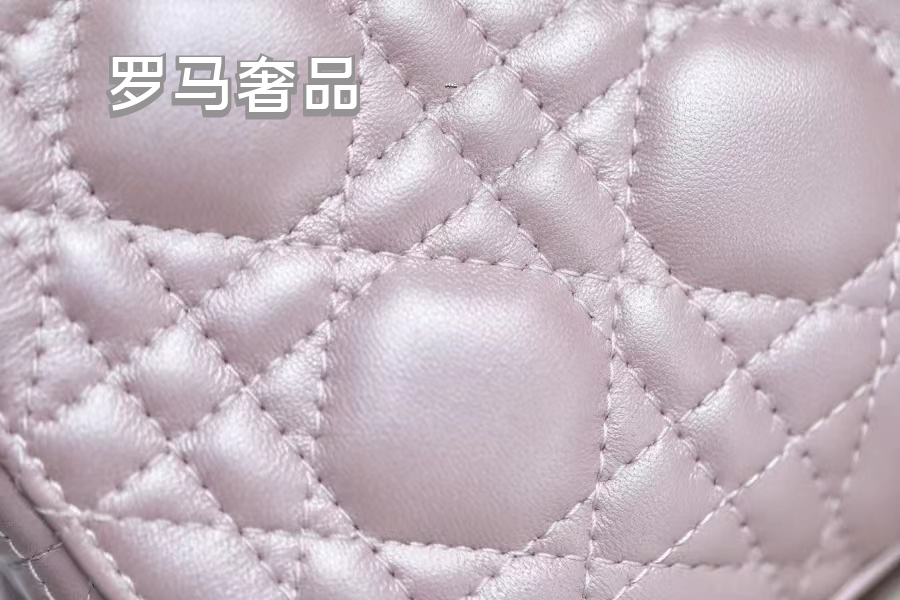 Lady Dior Mini Bag - Quilted Cannage Lambskin - Silver & Pale Pink