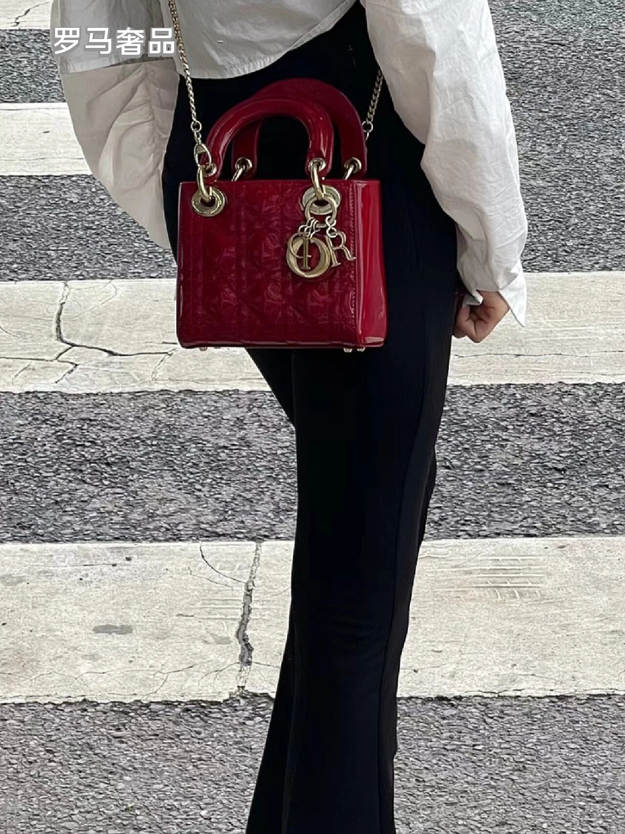 Dior Elegant Red Quilted Patent Leather Mini Top Handle Handbag