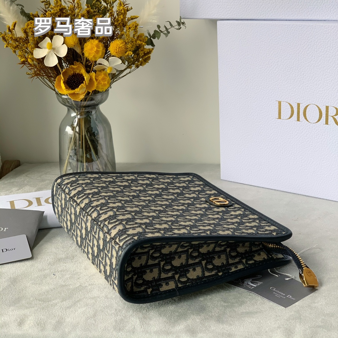 Dior Vintage Jacquard Monogram Canvas Clutch Bag with Gold Hardware