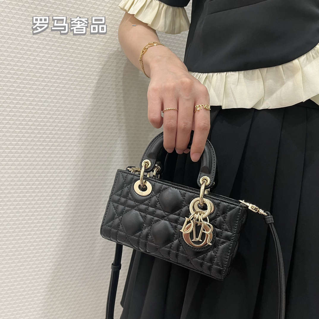 Dior White Quilted Leather Mini Top Handle Bag with Gold Chain Strap