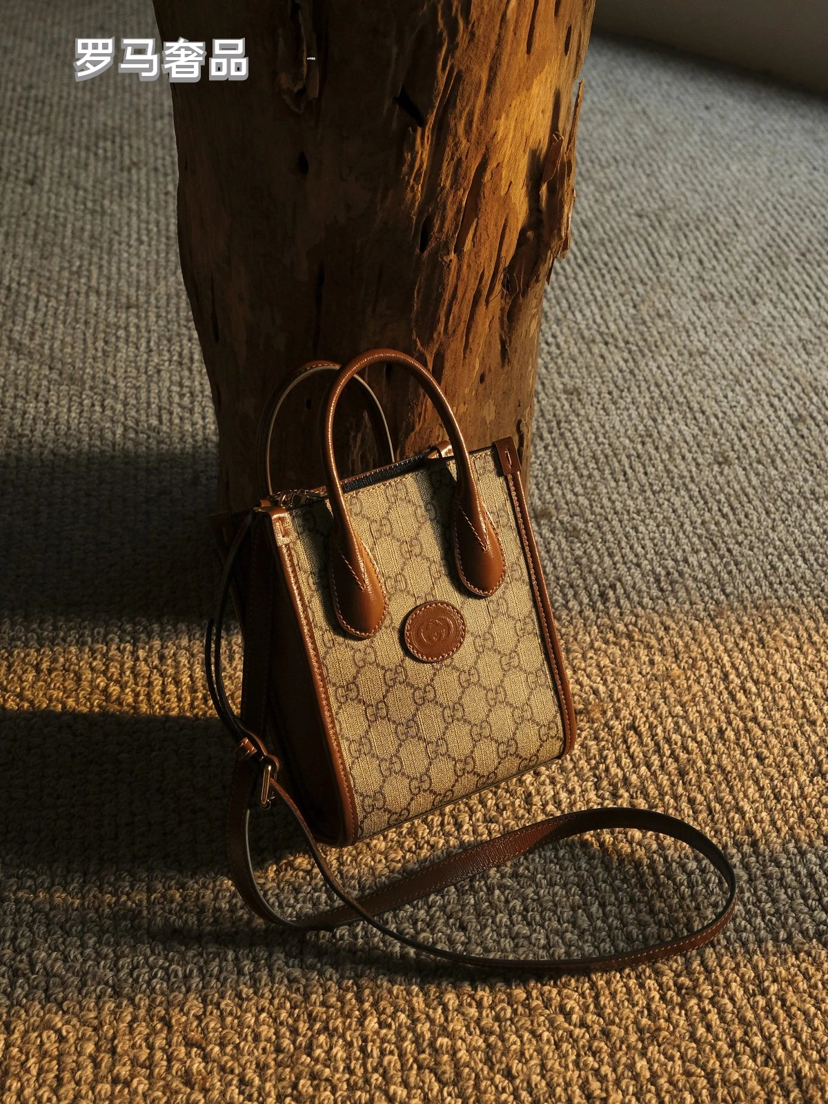 Gucci Vintage Monogram Canvas Mini Tote Handbag with Leather Trim