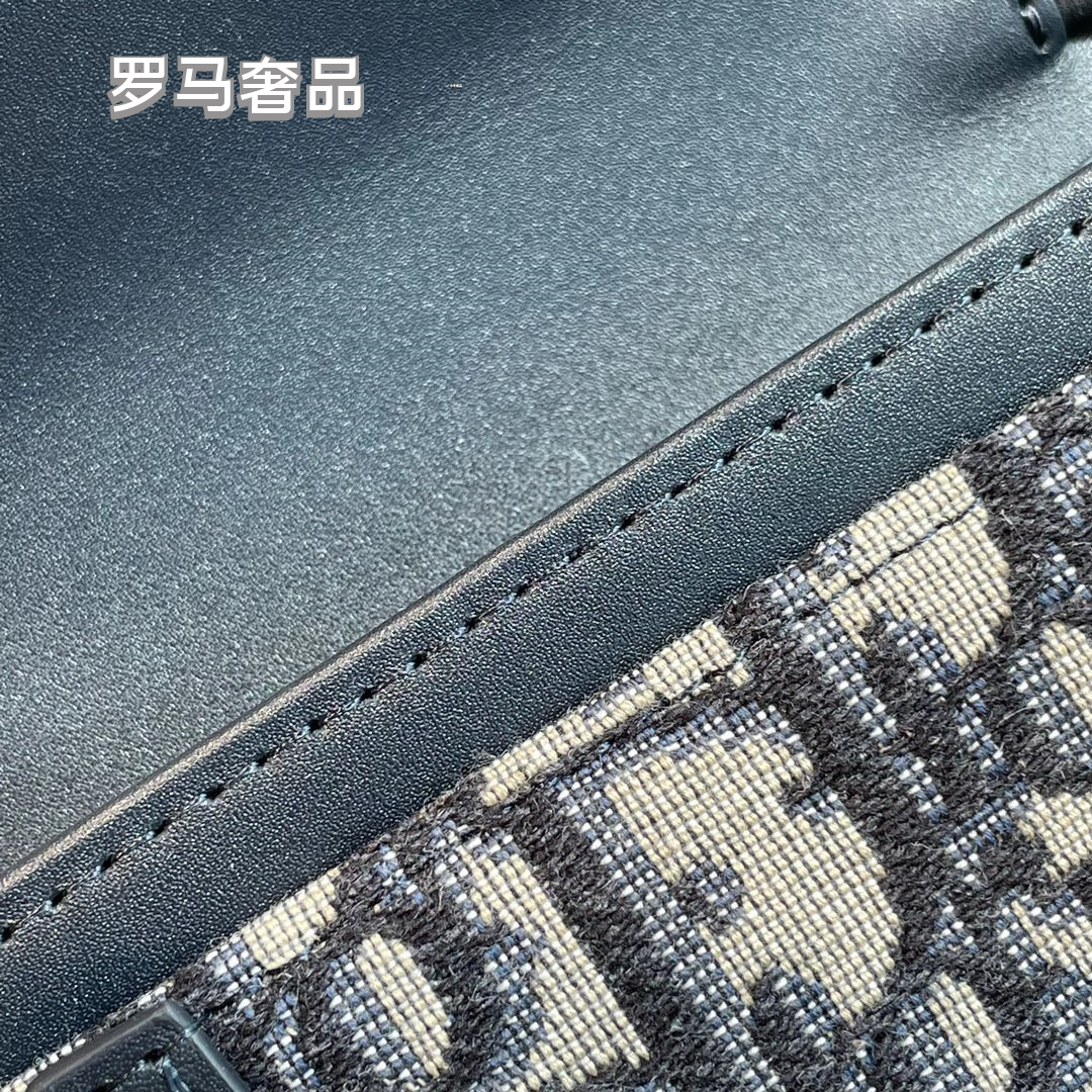 Dior Vintage Monogram Jacquard Saddle Wallet on Chain Crossbody Shoulder Bag