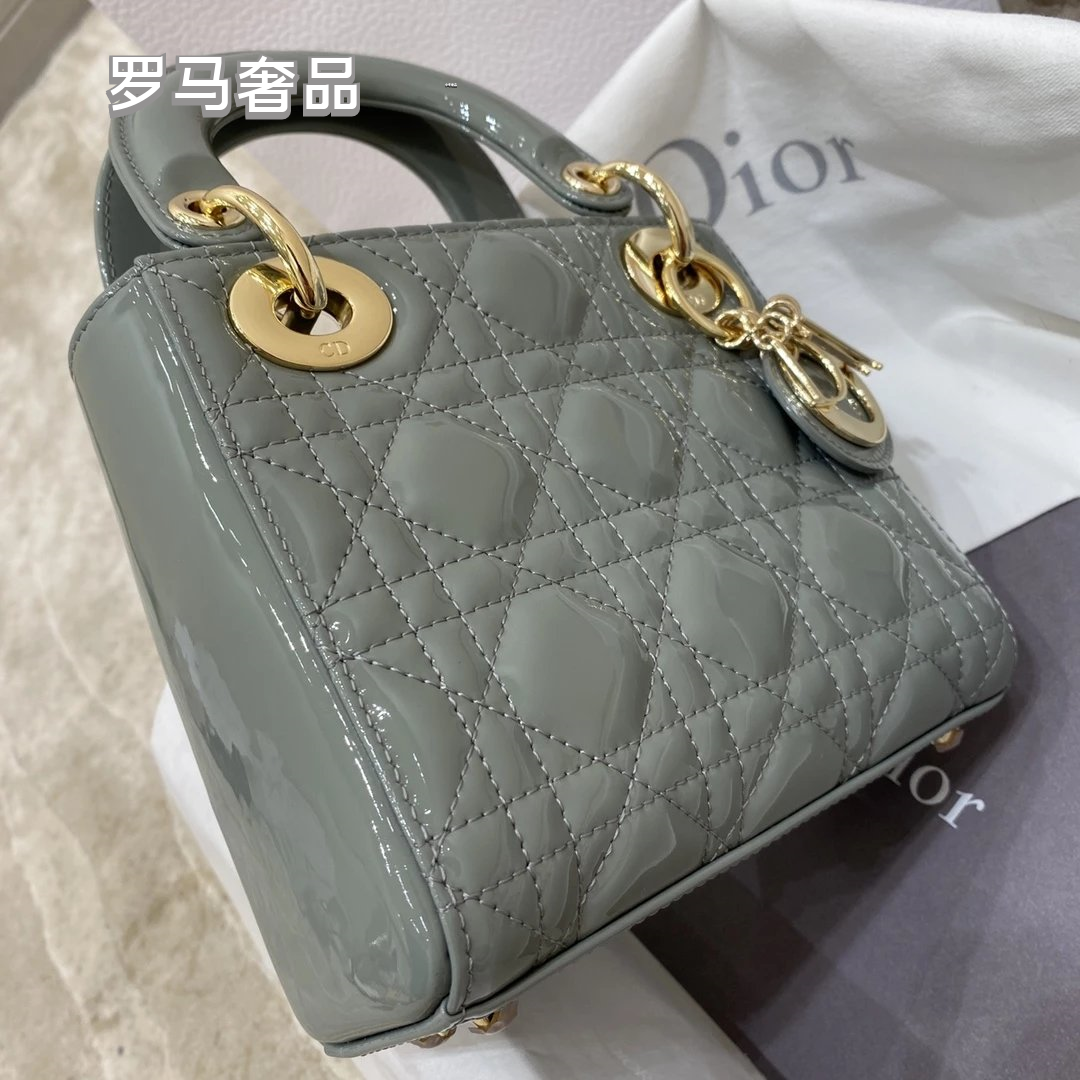Dior Elegant Black Quilted Patent Leather Mini Top Handle Handbag