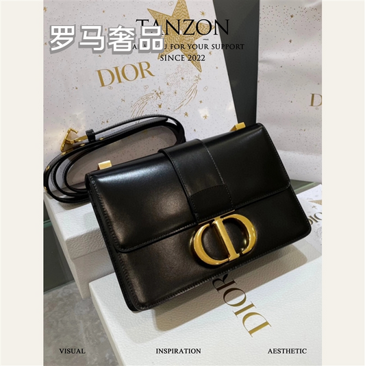 Christian Dior 30 Montaigne Bag in Black Smooth Calfskin with Gold-Finish CD Clasp