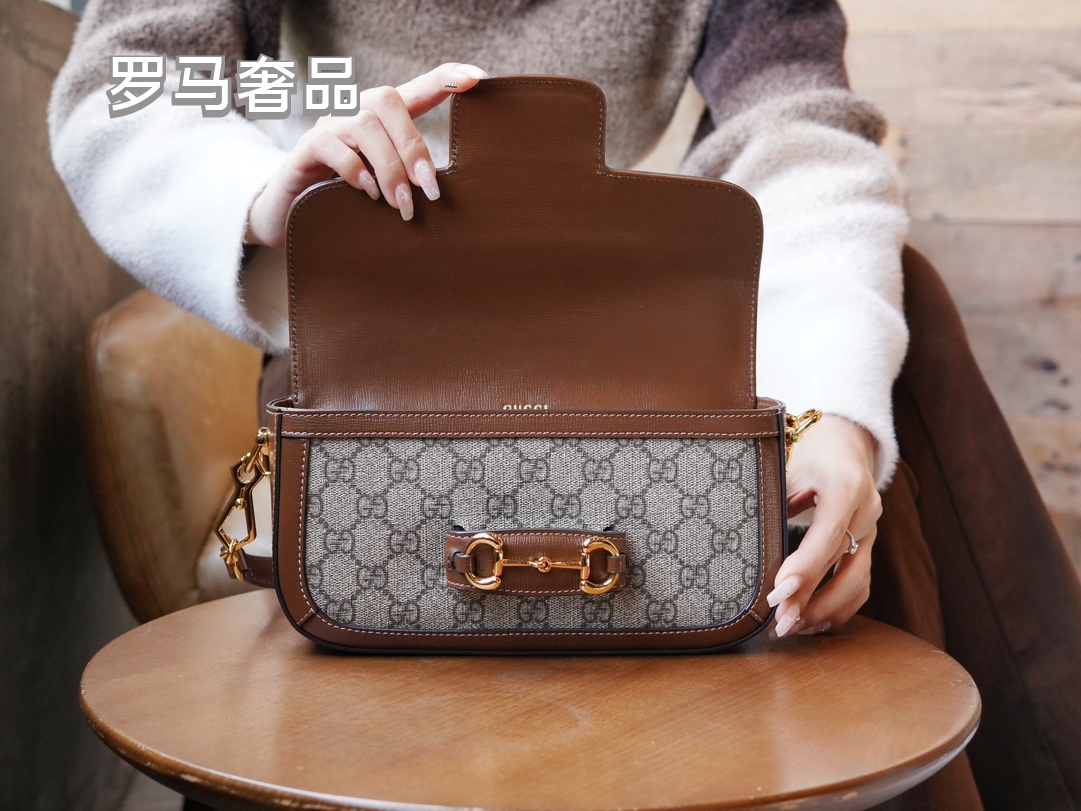 Gucci Vintage Monogram Flap Shoulder Bag with Gold Horsebit Clasp