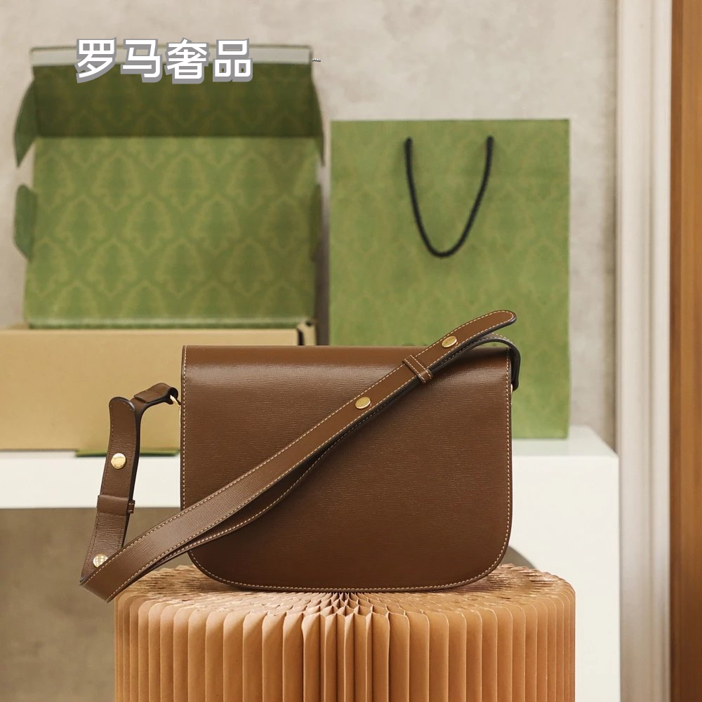 Gucci Luxury Horsebit Detail Flap Leather Crossbody Shoulder Bag