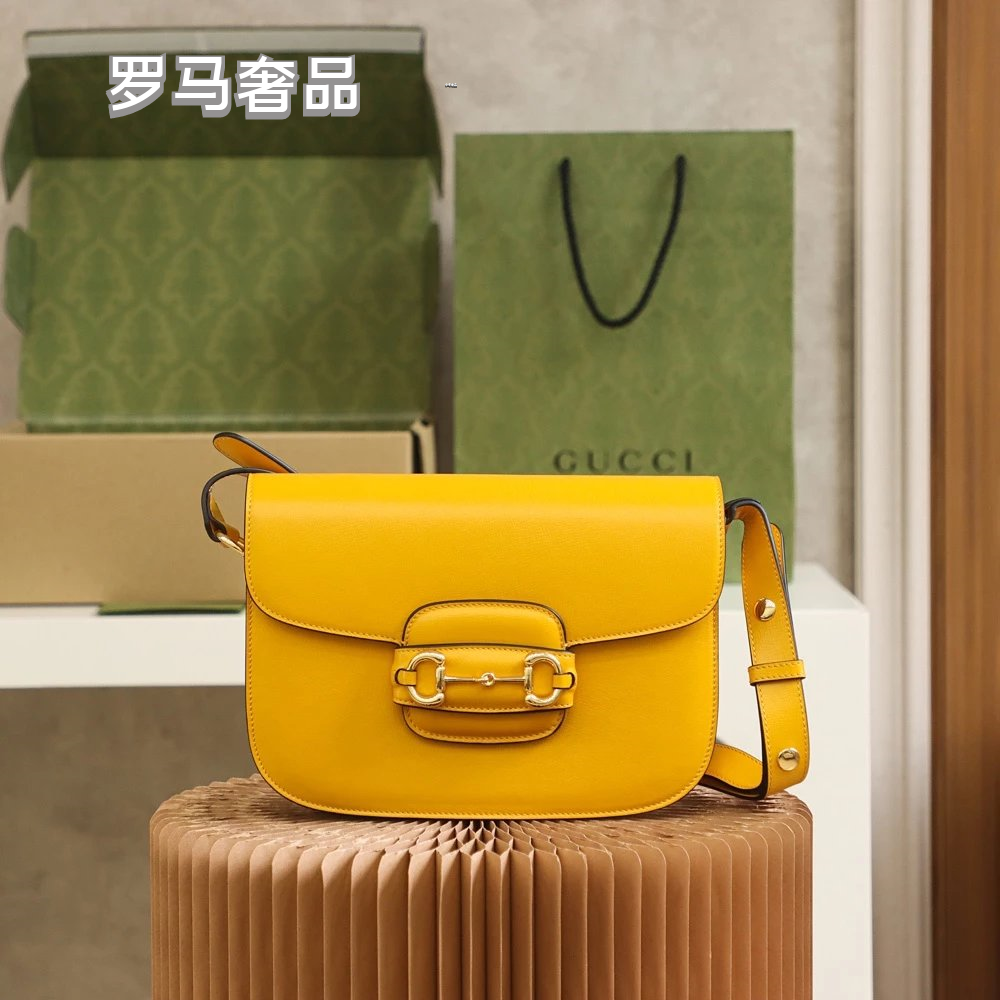 Gucci Luxury Horsebit Detail Flap Leather Crossbody Shoulder Bag