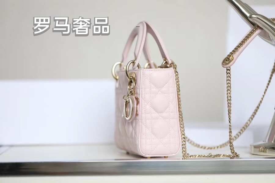 Micro Lady Dior Bag in Pink Lambskin with Heart-Motif Quilting