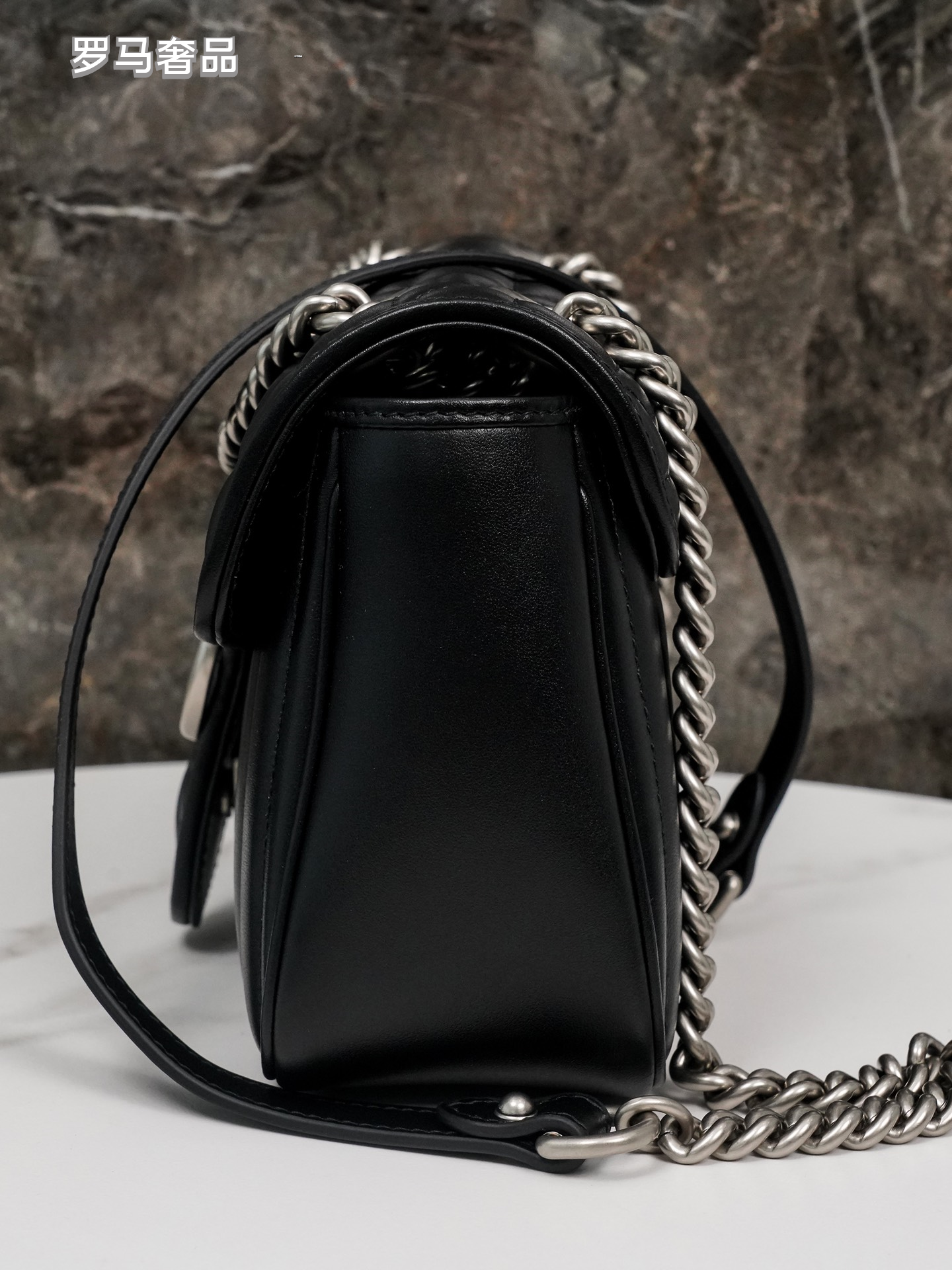 Gucci Black Quilted Leather Flap Shoulder Bag with Silver Chain Strap