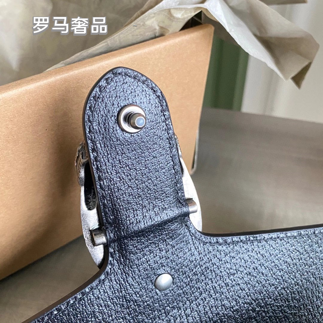 Gucci Luxury Navy Blue Monogram Canvas Chain Shoulder Bag with Spur Buckle