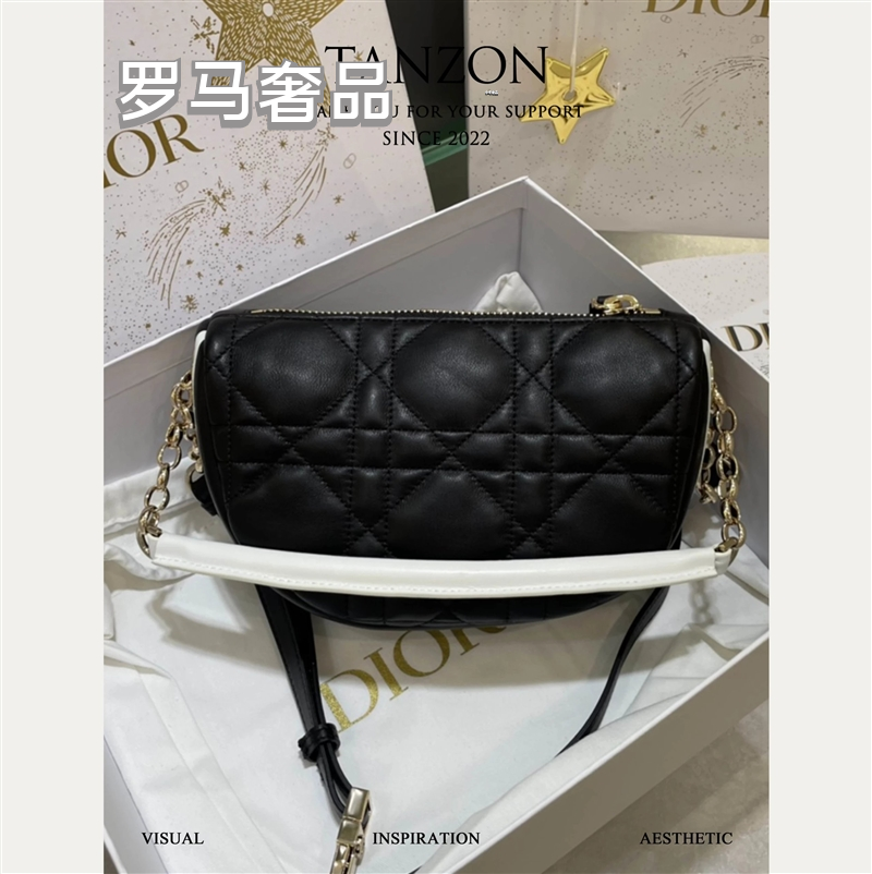 Dior Elegant Black Quilted Leather Shoulder Bag with Gold Chain Strap