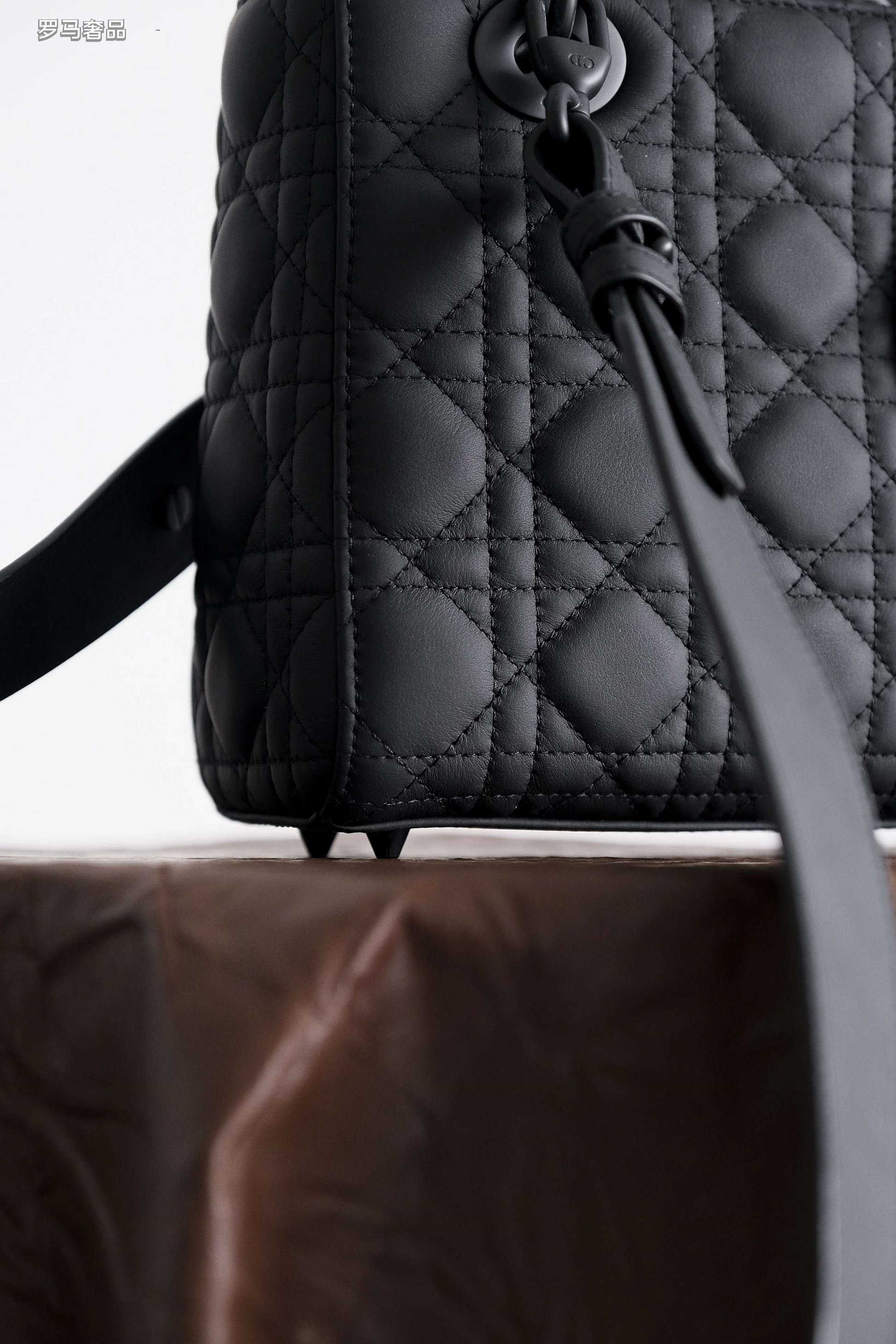 Dior Classic Matte Black Quilted Handbag with Top Handle and Strap