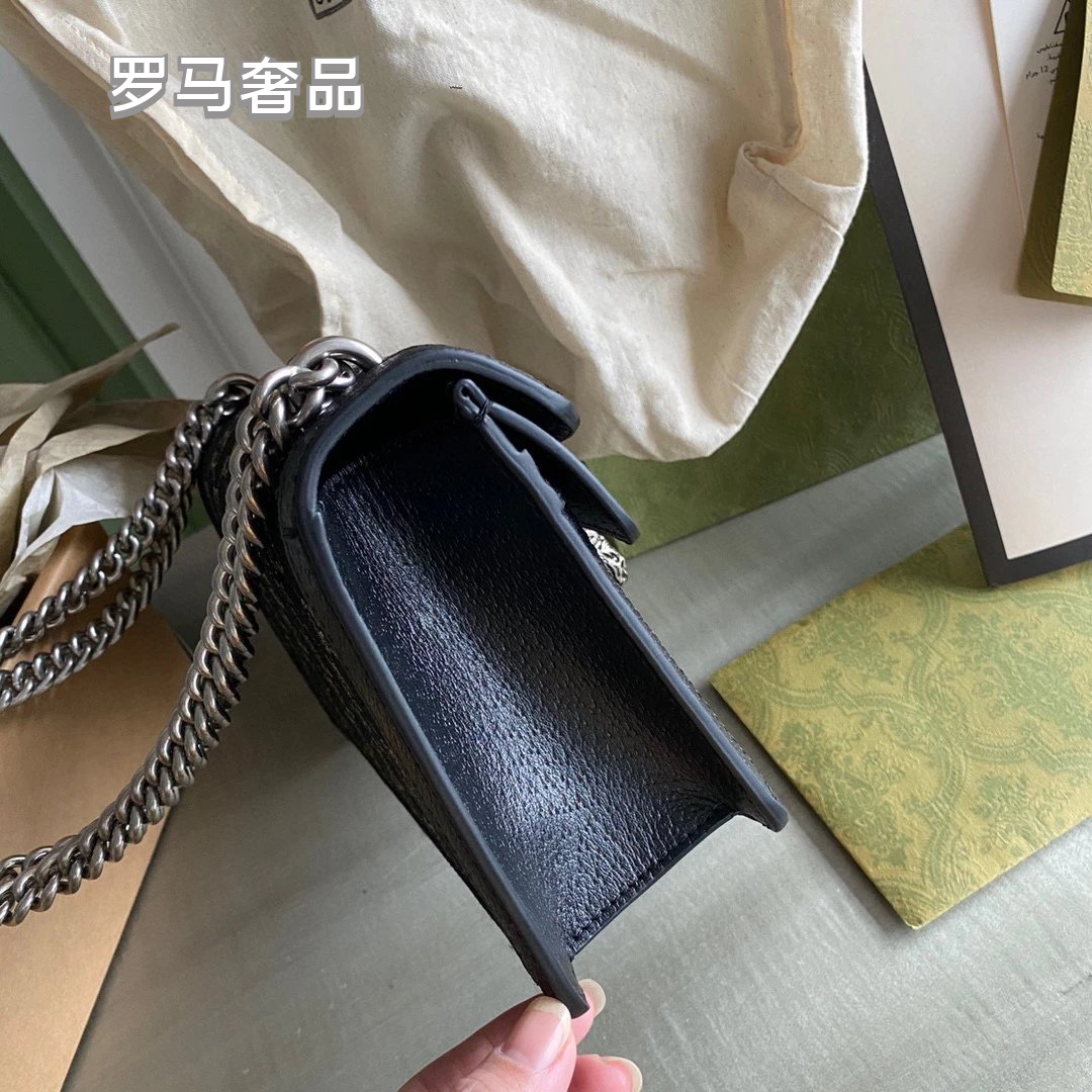 Gucci Luxury Navy Blue Monogram Canvas Chain Shoulder Bag with Spur Buckle