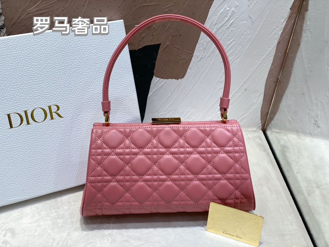 Dior Elegant Navy Blue Quilted Leather Top Handle Trapezoid Handbag