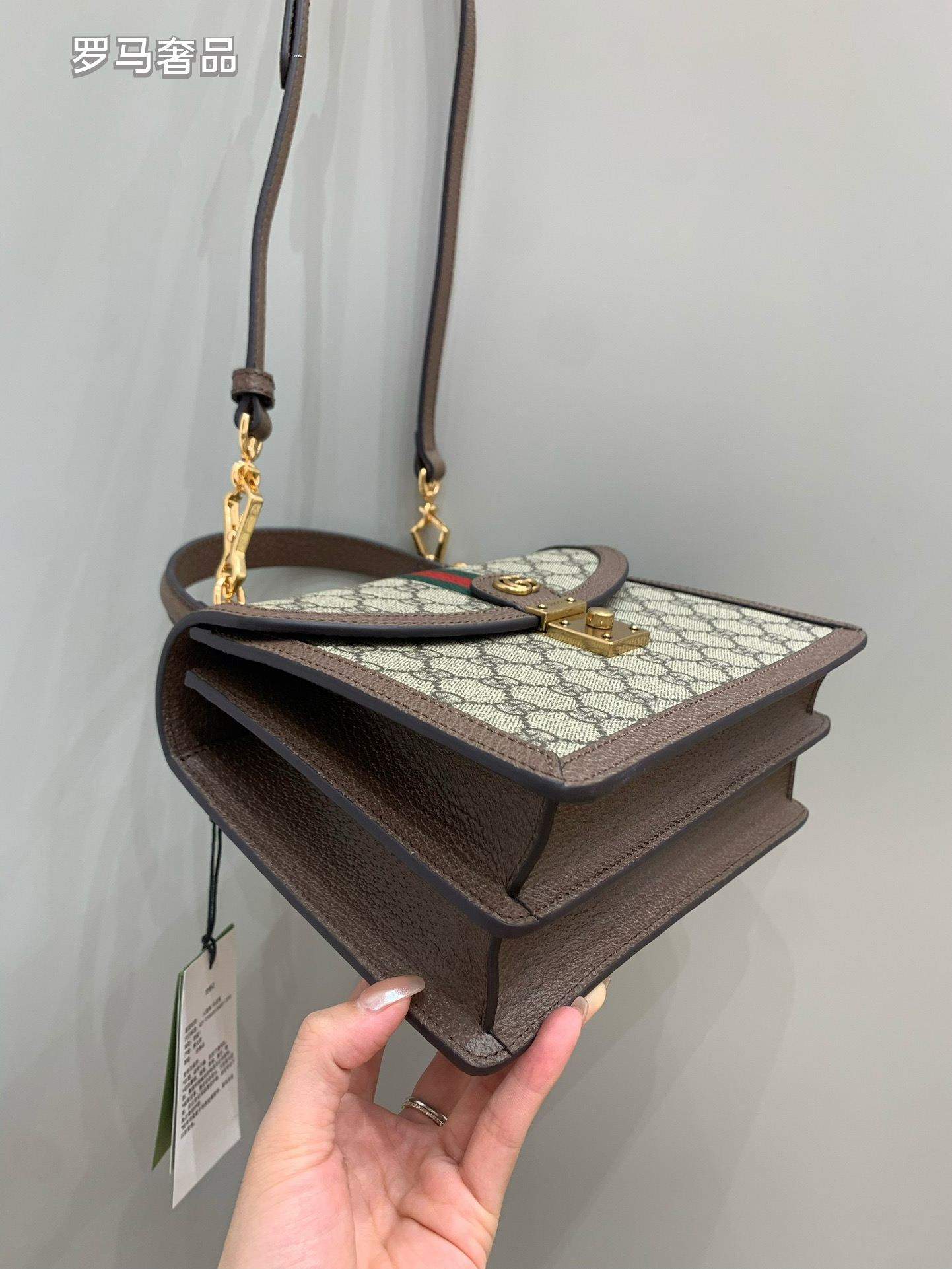 Gucci Classic Monogram Canvas Satchel Bag with Red Green Web Stripe