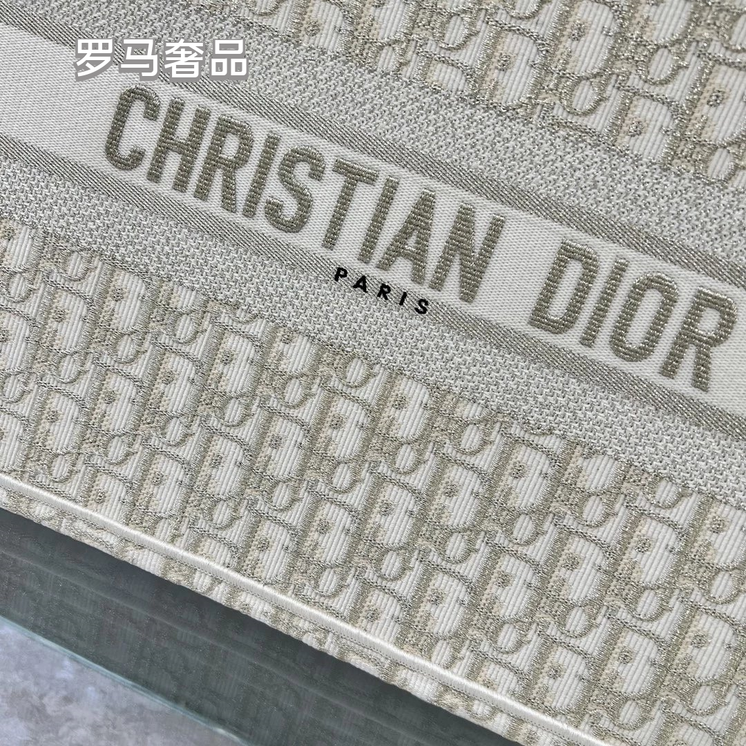 Christian Dior Book Tote Bag - Cream Oblique Embroidery Canvas Luxury Handbag