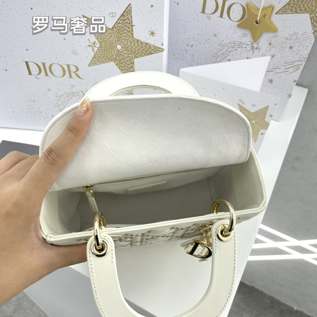 Dior Luxury White Quilted Leather Top-Handle Shoulder Bag for Women