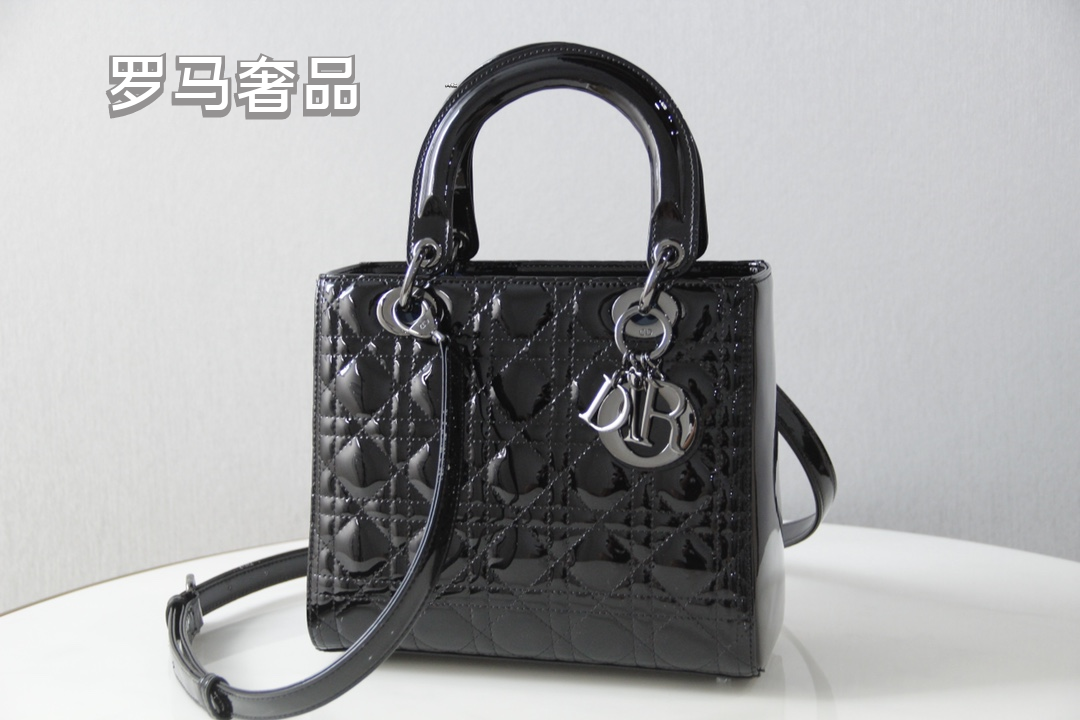 Dior Classic Black Quilted Leather Handbag with Top Handle and Gold Charms