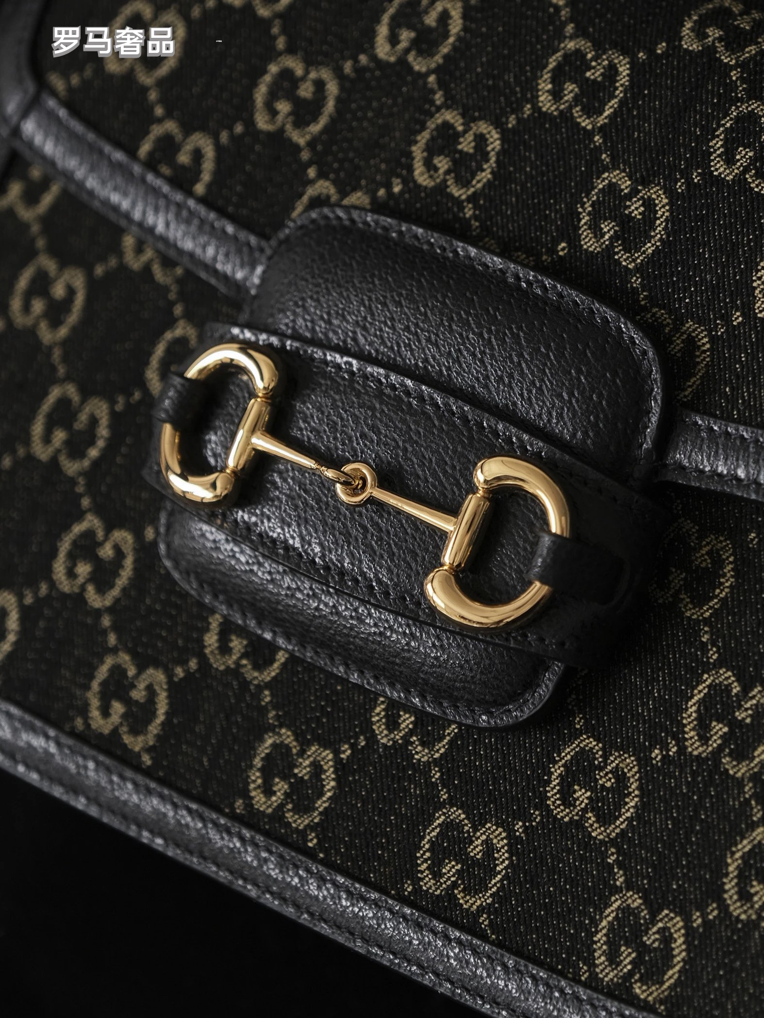 Gucci Vintage Monogram Canvas Shoulder Bag with Gold Horsebit Buckle