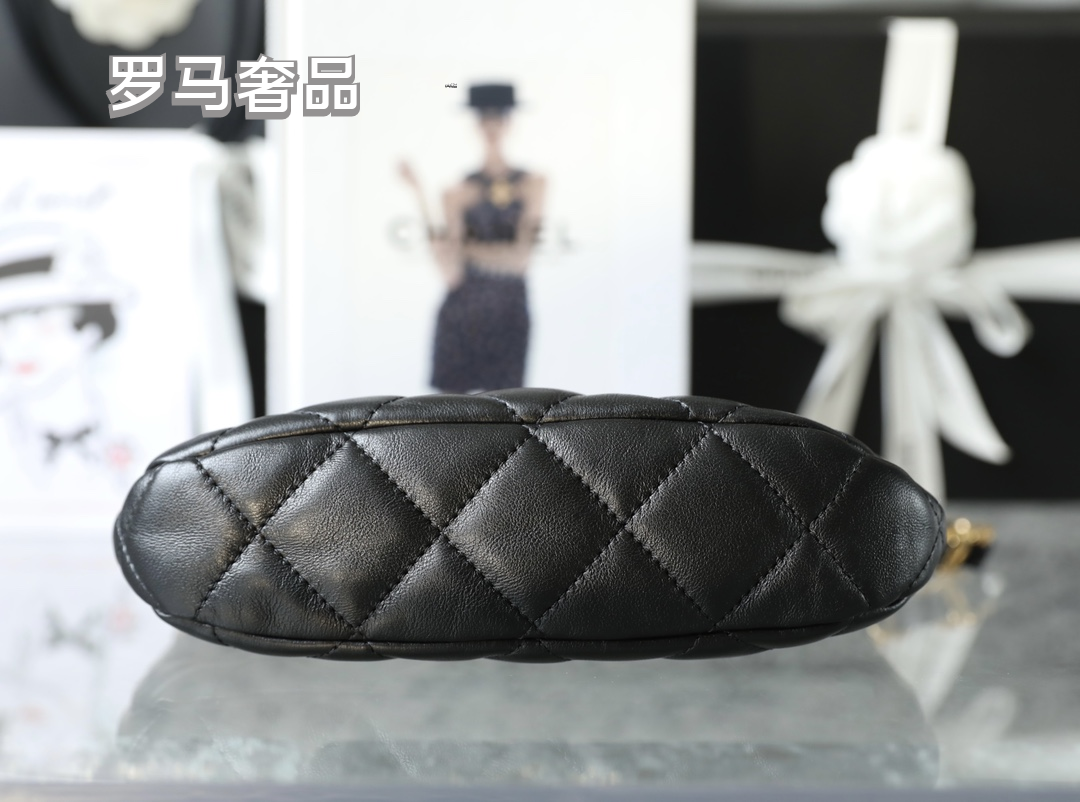 Chanel Small Hobo Bag - Black Quilted Lambskin with Gold-Tone Metal Hardware