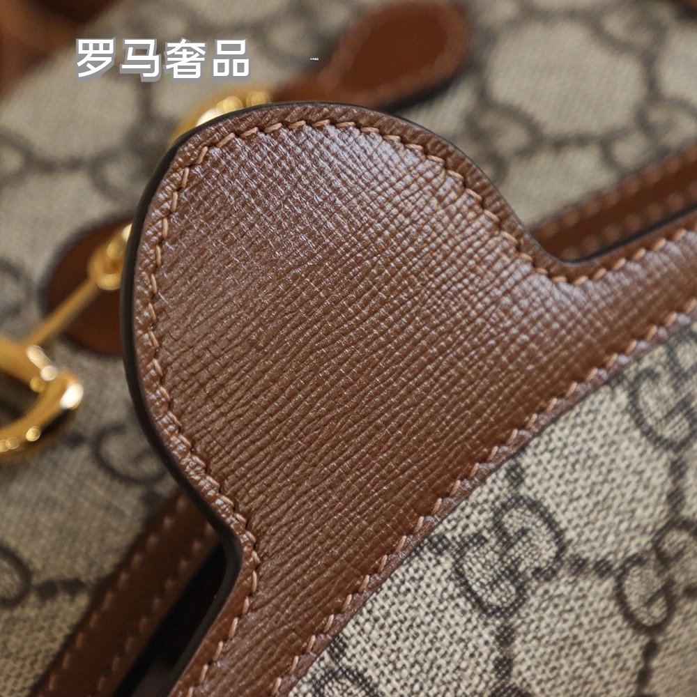 Gucci Horsebit 1955 Mini Shoulder Bag - GG Supreme Canvas with Brown Leather Trim