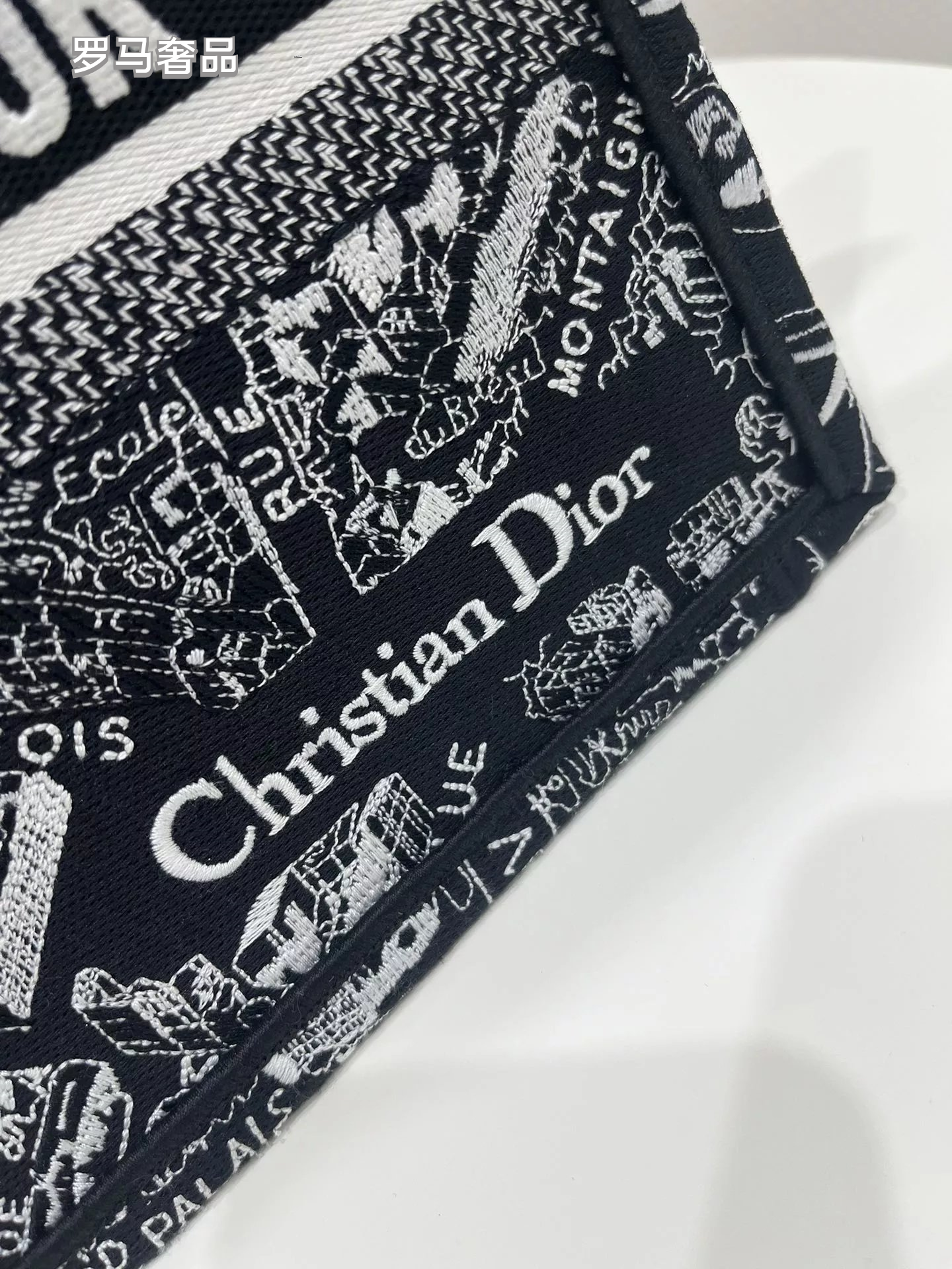 Dior Black and White Paris Street Map Embroidered Canvas Tote Bag