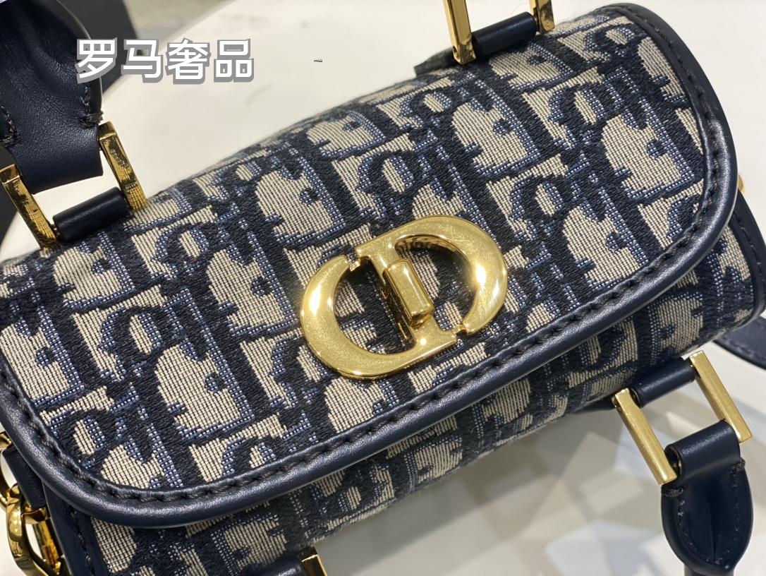 Christian Dior Blue Oblique Canvas Small Top Handle Bag